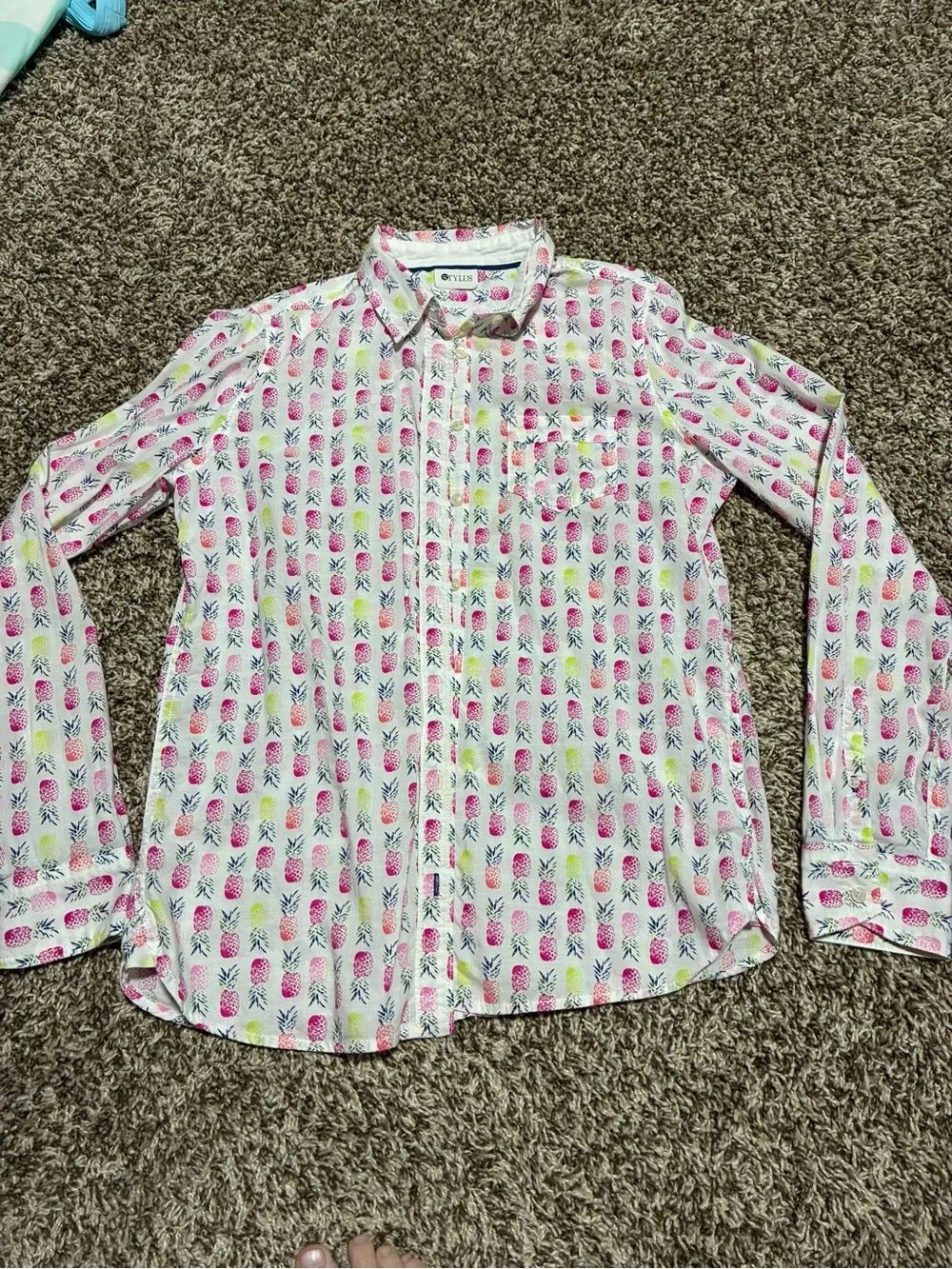 J. Crew White Button-Down Shirt with Pink Pineapple Print